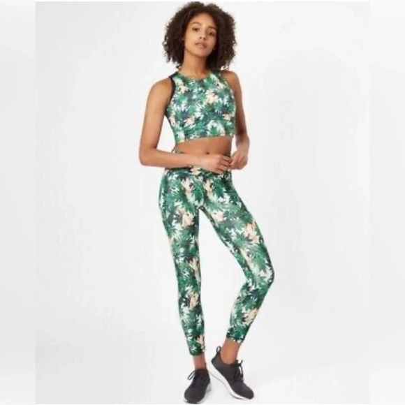 Sweaty Betty All Day Contour 7/8 Leggings Tropical Bird Pineapple Print Size L - Picture 2 of 10